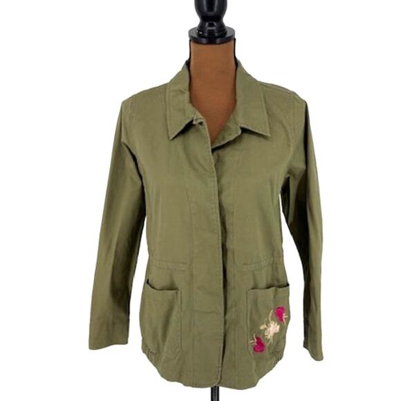 Skies Are Blue Fully Embroidered Army Green Jacket with Florals – Size Small - Picture 1 of 9